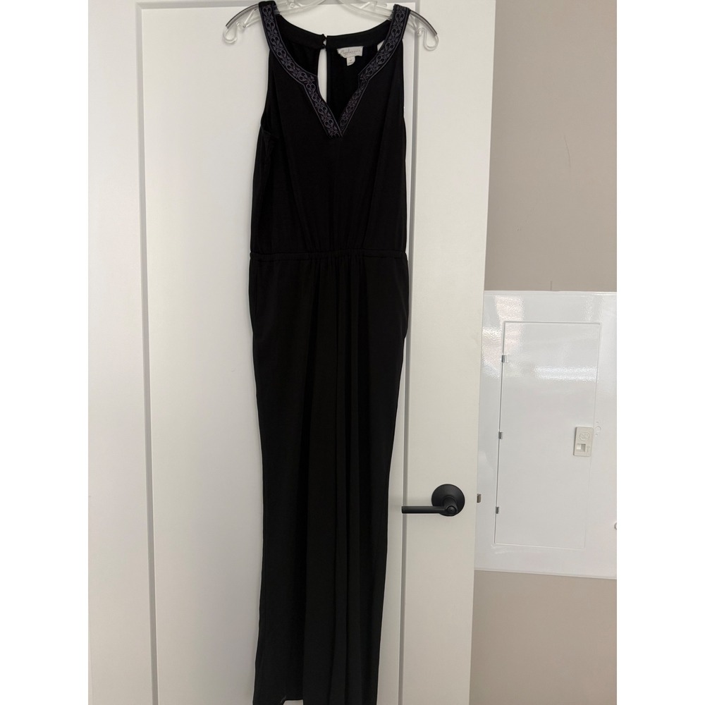 Magnolia Grace Black Embroidered V-Neck Wide Leg Jumpsuit Womens Medium